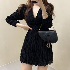 [랜덤플레이] 럭셔리룩 브이넥 셔링 주름 쉬폰