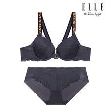 엘르이너웨어 그레이 워딩 밴드 레이스 브라 팬티 세트