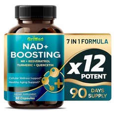 GriMed NAD + 부스팅 16 550mg- x12 파워 NR + 레스베라트롤 강황 + 케르세틴 포함 - 세포 에너지 세포 복구 (90개 (1팩), 1개