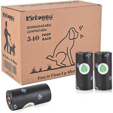 Katoggy 카토기 엑스트라 두툼 누출 방지 라벤더 향 강아지 똥주머니 540개 9 x 13인치 퇴비화 생분해성, 540 Count (Pack of 1), Black, 1개