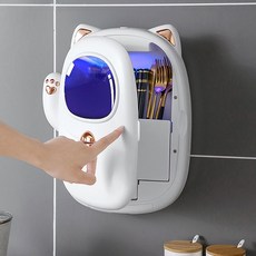우주고양이 자외선 식기소독기 수저 젓가락 살균기, 문라이트 화이트