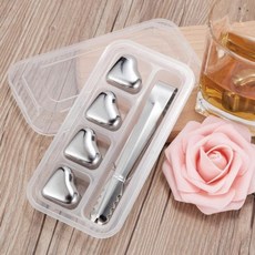 스테인레스 아이스큐브 4p + 케이스 + 집게 세트 하트, 1세트