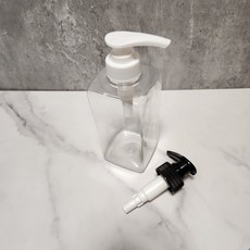 PET 페트 투명 사각 용기 500ml 주방 욕실 디스펜서 리필 소분 공병, 투명 용기, 블랙 펌프, 1개