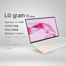 LG전자 2022 그램 스타일16 (13세대) 16ZD90RS-GX56K [프리미엄 패키지], WIN11 Home, 16GB, 1TB, 코어i5, W