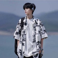 여름 남자 반팔셔츠 캐주얼 가디건 셔츠 루즈핏 반팔 체크셔츠