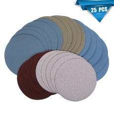 물 사포 연마 플록 샌드페이퍼 자체 접착 디스크 사포 라운드 디스크 25 피스 5 인치 125mm, 25Pcs, 25개