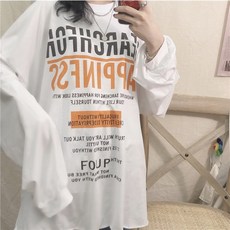 미미앤느 여성 루즈핏 프린팅 라운드넥 박시 긴팔 티셔츠 133352
