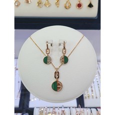 파이치치 14K/18K 천연 말라카이트(공작석) 원석 주얼리 세트 GGEM0946-PNE-SET, 40cm, 핑크골드, 14K, 1개