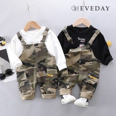 이브데이 (예약주문) 봄가을 베이비 캐쥬얼밀리터리멜빵바지세트