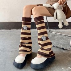 가을 여성 레드 캐릭터 루즈핏 니트 양말 겨울 카키 스트라이프 섹시 학원풍 캐주얼 두꺼운 다리 커버