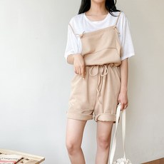 맘룩 오버핏 허리스트링 면 나시 멜빵 민소매점프수트