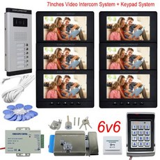 아파트 Videophone Rfid 액세스 제어 시스템 3 4 5 6 버튼 카메라 유선 비디오 초인종 7 인치 모니터 도어 잠금 키트, 4) SF-V7OHB-AC-L-6V6
