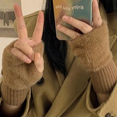 모어픽 여성 겨울 밍크 핸드워머 반장갑
