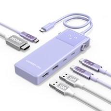 UGREEN 유그린 Uno 6포트 USB 3.2 C타입 멀티 허브 삼성덱스 맥북 호환| 10Gbps | HDMI2.0 4K60Hz | PD100W | 스마트 상태 이모티콘 표시, 1개, Purple