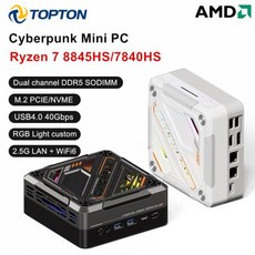 미니컴퓨터 고사양미니PC TOPTON 사이버펑크 게이머 PC AMD Ryzen 7 8845HS 7840HS 7735HS 미니 RGB 라이트 DDR5 25G LAN USB 40 컴퓨, 없음, 없음, 3) No Ram No Storage  Ryzen 7 - minifullhdmultimediaplayerx5