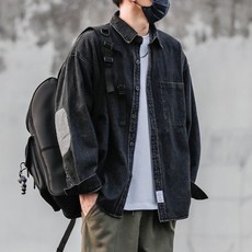 봄 가을 남성 앞포켓 패치 배색 루즈핏 청자켓 청카바 청셔츠 카고 데님 자켓 재킷 점퍼 잠바 셔츠 남방