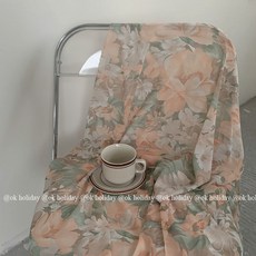 커튼 식탁보 원단 천 쉬폰 패브릭 린넨 수예 촬영용 배경천 꽃무늬 플라워 빈티지, 오렌지 핑크 꽃_100 x70cm