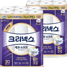 크리넥스 데코 앤 소프트 3겹 화장지 40m 30롤 2팩, 1개, 60롤, 1개