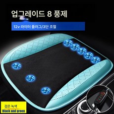 여름 통풍 냉방시트 쿨매트 팬시트 에어컨 냉풍 자동차시트 드라이시트 12V 24V, 8팬12V-검정및녹색, 장, 1개