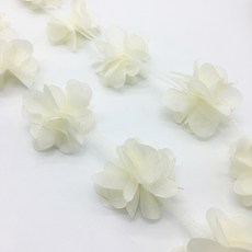 1 야드 12pcs 꽃 시폰 클러스터 웨딩 드레스 신부 패브릭 레이스 트림 DIY 재봉틀, Ivory