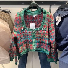 ZARA 자카드 보헤미안 스퀘어넥 크리스마스 크롭 가디건
