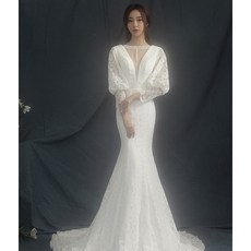 결혼식 2부 본식 행사촬영 롱 레이스자수 신부드레스 셀프웨딩원피스 033