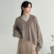 오오엘 여성용 알파카 루즈핏 브이넥 가디건