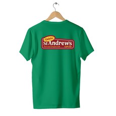 남녀공용 세미 오버핏 레터링 프린트 나염 반팔 티셔츠 St Andrews