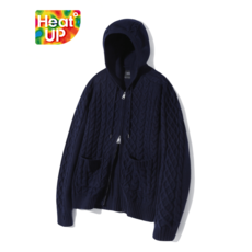 2차 재입고 DIMITRI BLACK 2WAY 헤비웨이트 케이블 니트 후드 집업_네이비 HEAVY WEIGHT CABLE KNIT HOODY