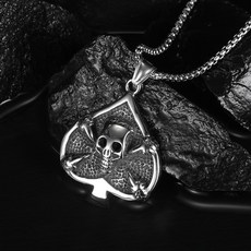써지컬목걸이 써지컬스틸 남자 해골 크롬 팬던트 목걸이 레트로 펜던트 고딕 스테인레스 스틸 스페이드 스
