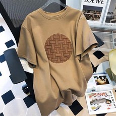 ANYOU 여름 라운드넥 반팔 티 간략하다 빈티지 패턴 티셔츠 루즈한 오버핏