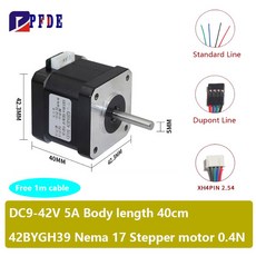 Nema 17 스테퍼 모터 40mm 0 4N M CNC 3D 프린터 조각 밀링 머신 용 2, Line, Single shaft, 1개