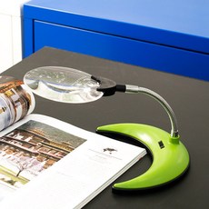 2LED 자바라스탠드 각도조절 돋보기 신문 독서 정밀작업 2X 4X 확대경, 1개