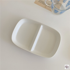 [DingShun] 세라믹 도자기 반찬 분할 그릇 플레이팅 나눔접시 반찬접시 두칸 인테리어 소품 디저트, 1개, 상아, 상세페이지 참조