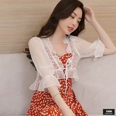 가바바 여성 가디건 시스루 프릴 레이스 여름 숄 가디건 G51139