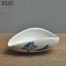 Z3JC 고백자 도차연하수화 도자기분차접시 티스푼 티삽안내 티입호관상용 찻잎 도구, 청화연운차연, 1개