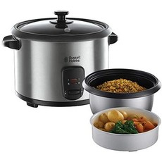 Russell Hobbs 밥솥 18l 찜기 삽입물 포함 보온 기능 붙지 않는 코팅 된 조리 냄비 밥 스푼 계량 컵 야채 및 생선 용 슬로우 쿠커 Cook Home 19750-56, 찜통이 삽입 된 밥솥, 1개