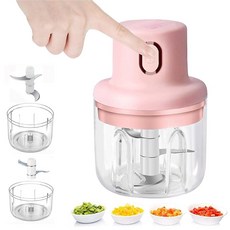 전기 마늘 차퍼 핑크 USB 충전 무선 푸드 차퍼 미니 100ML/250ML 마늘 다지기 전기 무선 블렌더 프로세서 크러셔 생강 칠리 과일 고기 향신료 콩 등용, 전기 마늘 차퍼, 핑크 USB 충전 무선 푸드 차퍼 미