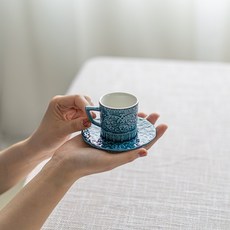 에끌 북유럽 미니어처 심플 에스프레소 컵 디너용 스몰 세라믹 컵 터키에스프레소샷잔 작은커피잔-15668, 단일옵션, 04.UI002_블루_프리골드