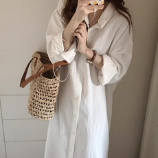 셔츠원피스 빅사이즈 여자 오버핏 카라 소프트린넨 롱