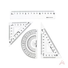 [우리] 도형 공부 학습용 준비물 작은 소형 미니 투명 삼각자-2개 각도기-1개 자-1개, 1세트