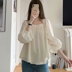  라라티나 바네사 여성 스퀘어넥 퍼프 블라우스 