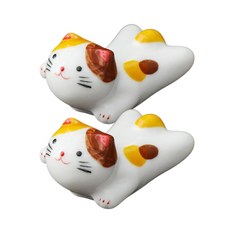 마구와구 날아라 고양이 수저받침대 2P HG652, 1세트, 갈색냥