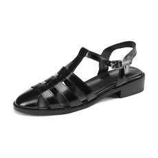 Women Fisherman Sandals 2022 New Summer T- Strap Female Square Heel Sandal Beige Black ladies