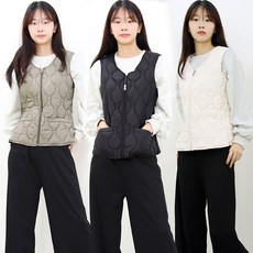 하랑이플 경량 누빔 패딩 지퍼조끼 베스트 빅사이즈 여성 패딩 집업조끼