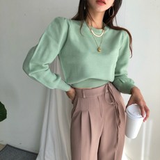 플루디 / 숏 라운드넥 퍼프 니트