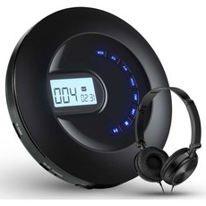 휴대용 CD 플레이어 자동차 및 여행용 충전식 헤드폰 충격 방지 기능이 있는 Walkman LCD 디스플레이가 개인용 AUX 케이블 백라이트, 검은색 - 자동차용cd플레이어