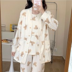 임산부 잠옷 임부잠옷 수유잠옷 임산부잠옷 수유복 홈웨어 3pcs 세트 6535면 출산
