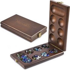 72+8 보너스 멀티 컬러 유리 스톤이 포함된 Amerous Wooden Mancala 보드 게임 세트 - 접이식 지침서 어린이 성인용 클래식 패밀리 게임 테이블탑 버전, 72+8 보너스 멀티 컬러 유리 스톤이 포함된 Amer, 1개