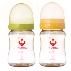 플로라(plora) 150ml(PP) 200ml(PPSU) 300ml (PPSU)프리미엄 젖병1+1 유두실감젖꼭지 젖병, 200ml그린+옐로우, 노꼭지